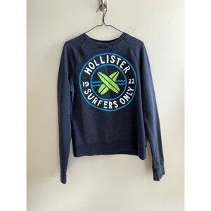 Hollister Crew Neck Sweatshirt Womens M Navy Graphic Print Surfers Only